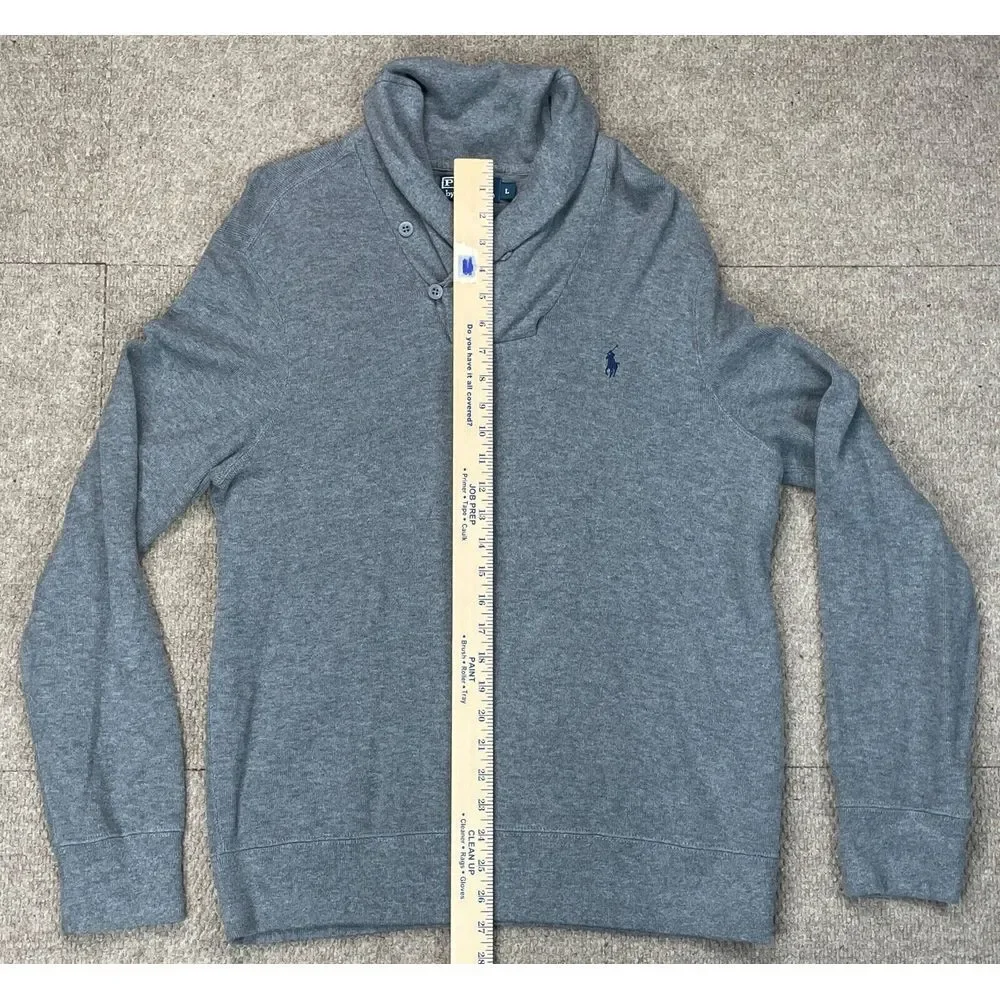 Polo by Ralph Lauren Men's Shawl Neck Collar Gray Long Sleeve Sweater Size Large